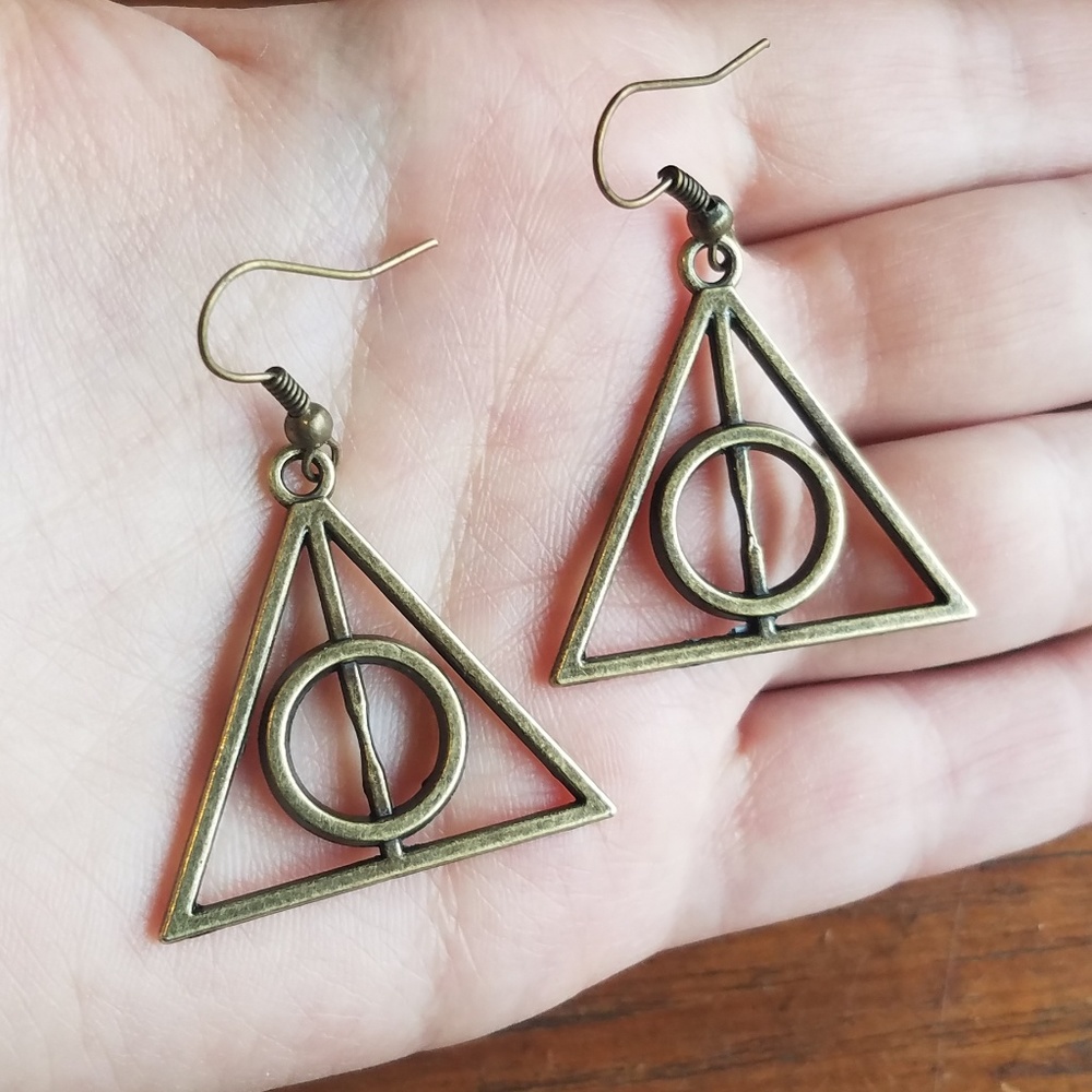 NWOT Harry Potter Bronze Deathly Hallows Earrings - Picture 3 of 4